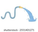 Hose. Jet of water. Fire fighting and watering of lawn. Grey tube. Flat cartoon illustration