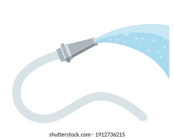 Hose. Jet of water. Fire fighting and watering of the lawn. Grey tube. Flat cartoon illustration isolated on white