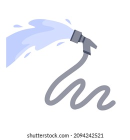 Mano. Agua de chorro. Lucha contra incendios y riego de césped. Tubo gris. Ilustración de dibujos animados planos