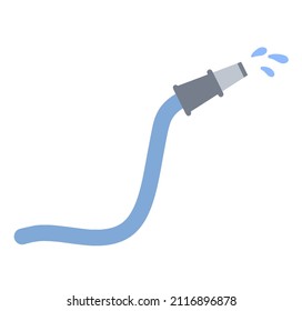 Hose. Jet of water. Fire fighting and watering of lawn. Plastic tube. Flat cartoon illustration isolated on white