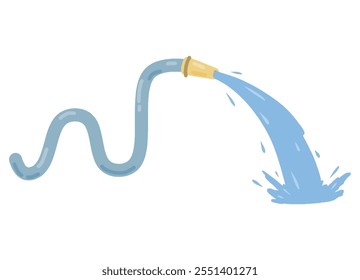 Hose. Jet of water. Fire fighting and watering of lawn. Grey tube. Flat cartoon illustration