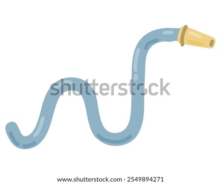 Hose. Jet of water. Fire fighting and watering of lawn. Grey tube. Flat cartoon illustration