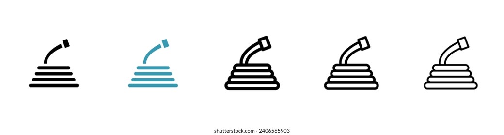 Hose vector icon set. Garden water pipe vector symbol for UI designs. Fire brigade emergency water nozzle vector sign.