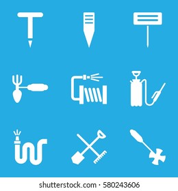 hose vector icons. Set of 9 hose filled icons such as shovel and rake