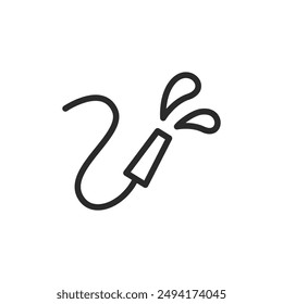 Hose with water drops, linear style icon. Water jet. Editable stroke width