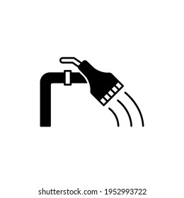 Hose watering garden icon  in solid black flat shape glyph icon, isolated on white background 