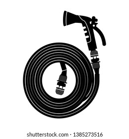 Hose for watering in the garden. Vector illustration in simple style. Icon gardening in black color.