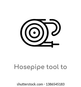 hosepipe tool to extinguish fire or gardening vector line icon. Simple element illustration. hosepipe tool to extinguish fire or gardening outline icon from tools and utensils concept.