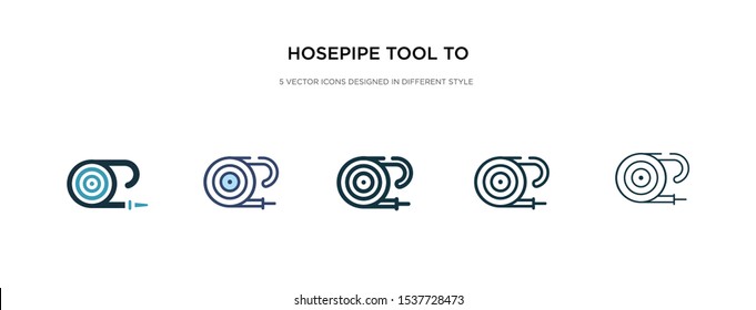 hosepipe tool to extinguish fire or gardening icon in different style vector illustration. two colored and black hosepipe tool to extinguish fire or gardening vector icons designed in filled,