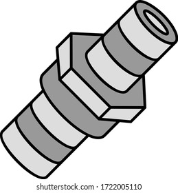 hoses to pipe connector concept, ridged and tapered cone barb vector color icon design. plumbing and sanitary fittings on white background.