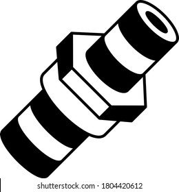 Schläuche zum Rohrverbindungskonzept, gerippte und verjüngte Kegel-Barbe Vektorsymbol-Design. Installations- und Sanitärarmaturen auf weißem Hintergrund, Klempner- und Sanitärzeichen