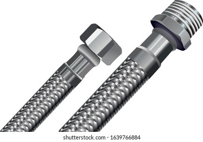 Hoses for water in a metal braid. Vector image on a white background.