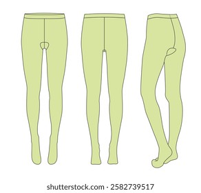 Hosiery front view, back and side view mockup template vector design technical illustration.