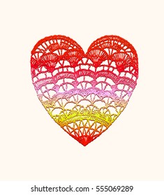 Hosiery heart, crafts embroidery, knitted items with ethnic ornament, lace heart for Valentine, made with love