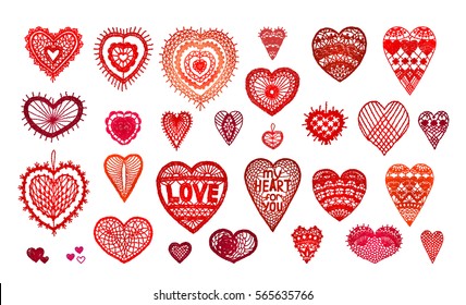 Hosiery heart, crafts embroidery, knitted items with ethnic ornament, lace heart for Valentine, made with love