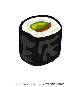 Hosomaki with avocado illustration in color cartoon style. Editable vector graphic design.