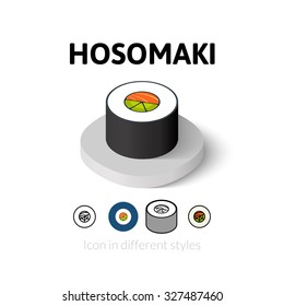 Hosomaki icon, vector symbol in flat, outline and isometric style
