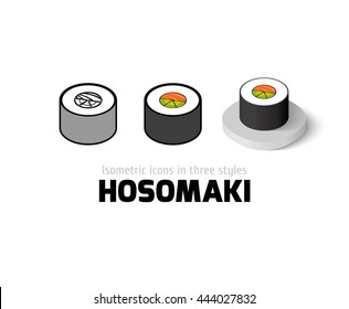 Hosomaki icon, vector symbol in flat, outline and isometric style