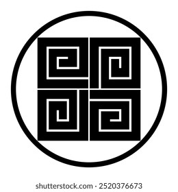 "Hosowa Yotsu Inazuma (Thin Ring with Four Lightnings)" (em inglês). Um ícone vetorial ilustração de uma crista da família japonesa derivada do motivo do trovão.