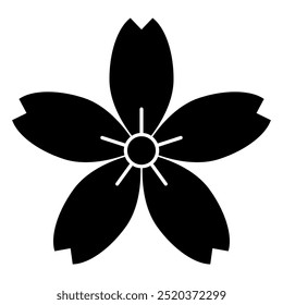 Hosoyama Sakura (Flor de Cerejeira de Montanha Fina): Um ícone vetorial ilustração de uma crista da família japonesa com um motivo de flor de cerejeira.