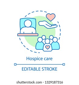 Hospice care concept icon. Hospital, clinic, assisted living home idea thin line illustration. End-of-life, palliative healthcare vector isolated outline drawing. Nursing services. Editable stroke