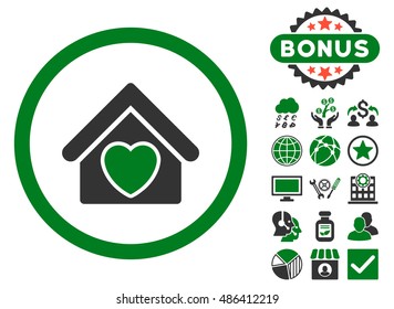 Hospice icon with bonus design elements. Vector illustration style is flat iconic bicolor symbols, green and gray colors, white background.