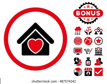 Hospice icon with bonus images. Vector illustration style is flat iconic bicolor symbols, intensive red and black colors, white background.