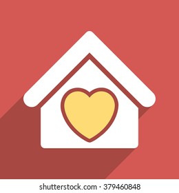 Hospice long shadow vector icon. Style is a flat light symbol with rounded angles on a red square background.
