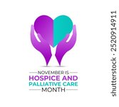 Hospice Palliative Care Month is November. Holiday concept. Realistic ribbon with hands and give love. Banner poster, flyer and background design template.