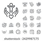 Hospice service sign. Online doctor, patient and medicine outline icons. Volunteer care line icon. Health insurance symbol. Volunteer line sign. Veins, nerves and cosmetic procedure icon. Vector