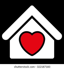 Hospice vector icon. Style is bicolor flat symbol, red and white colors, rounded angles, black background.