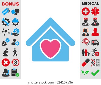 Hospice vector icon. Style is bicolor flat symbol, pink and blue colors, rounded angles, white background.