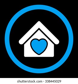 Hospice vector icon. Style is bicolor flat rounded symbol, blue and white colors, rounded angles, black background.