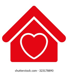 Hospice vector icon. Style is flat symbol, red color, rounded angles, white background.
