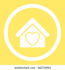 Hospice vector icon. Style is flat rounded symbol, white color, rounded angles, yellow background.