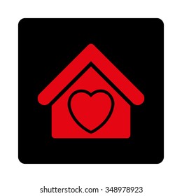 Hospice vector icon. Style is flat rounded square button, intensive red and black colors, white background.