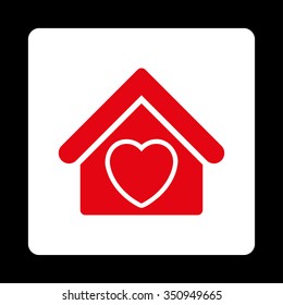 Hospice vector icon. Style is flat rounded square button, red and white colors, black background.