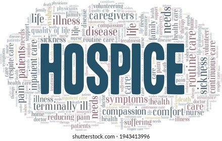 Hospice vector illustration word cloud isolated on a white background.