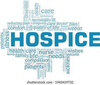 Hospice vector illustration word cloud isolated on a white background.