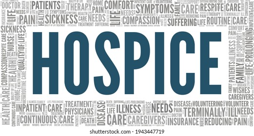 Hospice vector illustration word cloud isolated on a white background.
