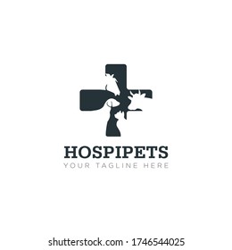 hospipets logo, negative space pet and cross health vector