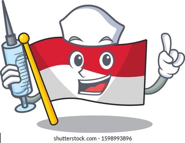 Hospitable Cute Nurse flag monaco Scroll cartoon style holding syringe