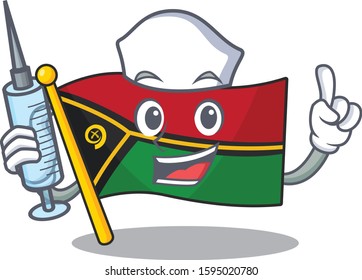 Hospitable Cute Nurse flag vanuatu Scroll cartoon style holding syringe