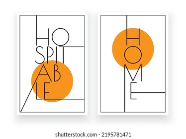 Hospitable Home, vector. 
Minimalist poster design in two pieces. Scandinavian art design. Wording, lettering
