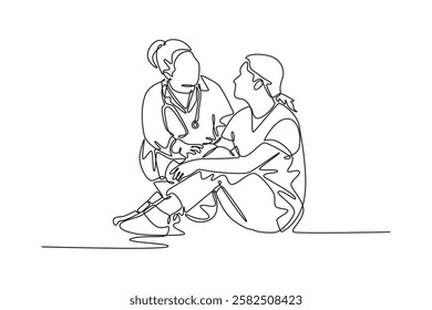 Hospital activity concept. Single line draw design vector graphic illustration.	