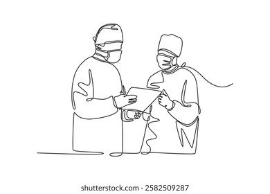 Hospital activity concept. Single line draw design vector graphic illustration.	