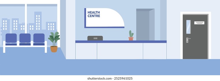 Hospital administration desk illustration. Health center administration. Public health. Waiting room. Doctor room. Hospital administration. Hospital desk. Hospital hallway. Clinic administration.