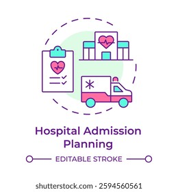 Hospital admission planning multi color concept icon. Coordinating healthcare facility. Patient bed management. Round shape line illustration. Abstract idea. Graphic design. Easy to use in article