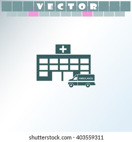 Hospital with ambulance icon.