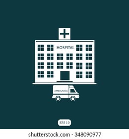 hospital with ambulance vector icon